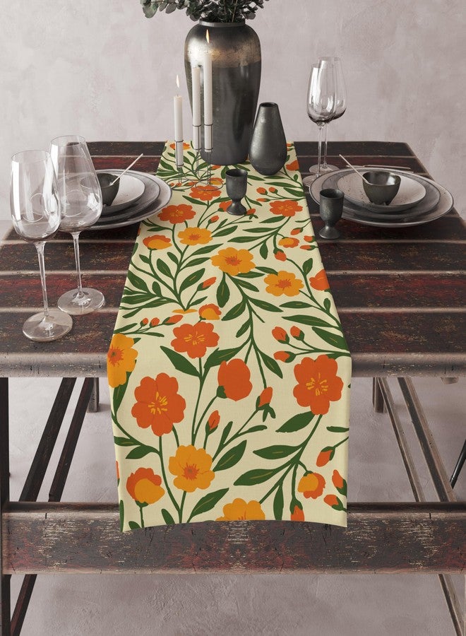 Astitva Cotton Table Runner - 13 x 72 Inches | Orange, Floral Dining Table Cloth | Elegant 6-8 Seater Runner for Home & Party Decoration - Image 5
